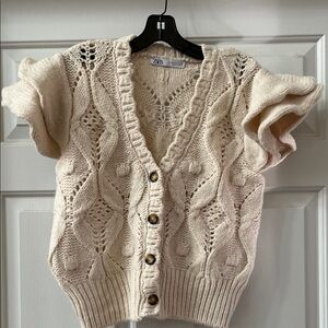 Zara Flutter Sleeve Button-Up Knit Cardigan
